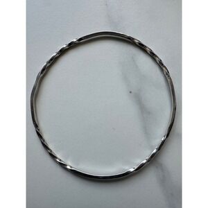 Sterling Silver Twisted Metal Bangle Bracelet Minimalist Stackable Slim 2.75in